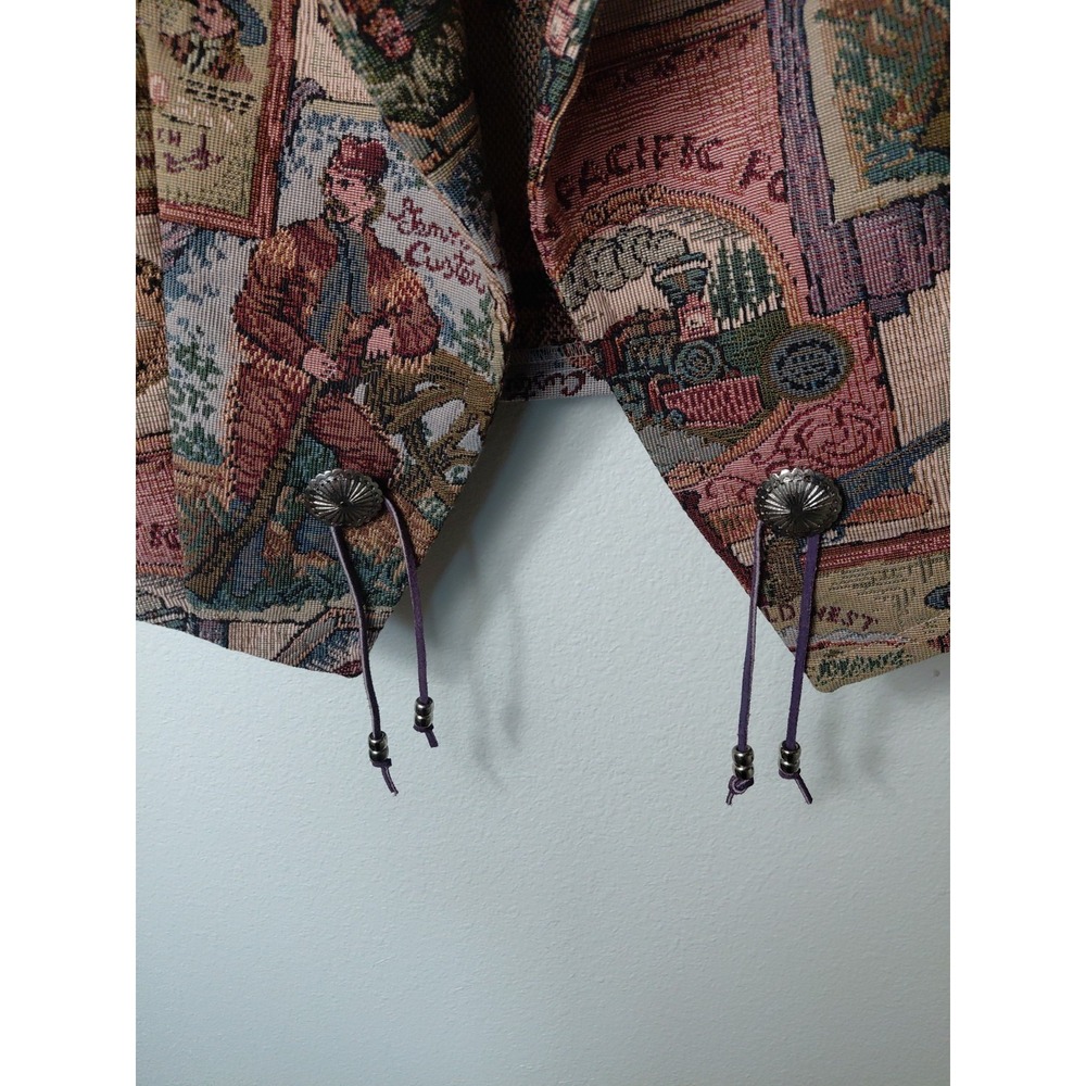 Vintage 90s Sage In Bloom Tapestry Vest Size Large South Western Cowgirl - Picture 3 of 7